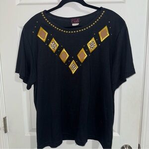 Vintage Black Short Sleeve Tee With Embellishment